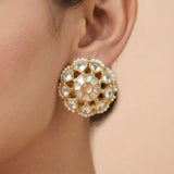 Gold-Plated 92.5 Silver Pearl & Kundan-Style Circular Stud Ivanah Silver