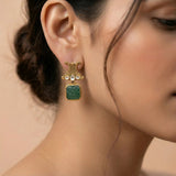 92.5 Silver Gold-Plated Carved Green Stone Drop Dangler Ivanah Silver