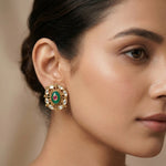 92.5 Silver Gold-Plated Antique Green & Pink Cluster Stud Ivanah Silver