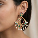 92.5 Gold Platwsd Multicolor Gemstone & Pearl Chandbali Earring Ivanah Silver
