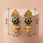 92.5 Gold-Plated Antique Silver Floral Emerald Drop Earring Ivanah Silver