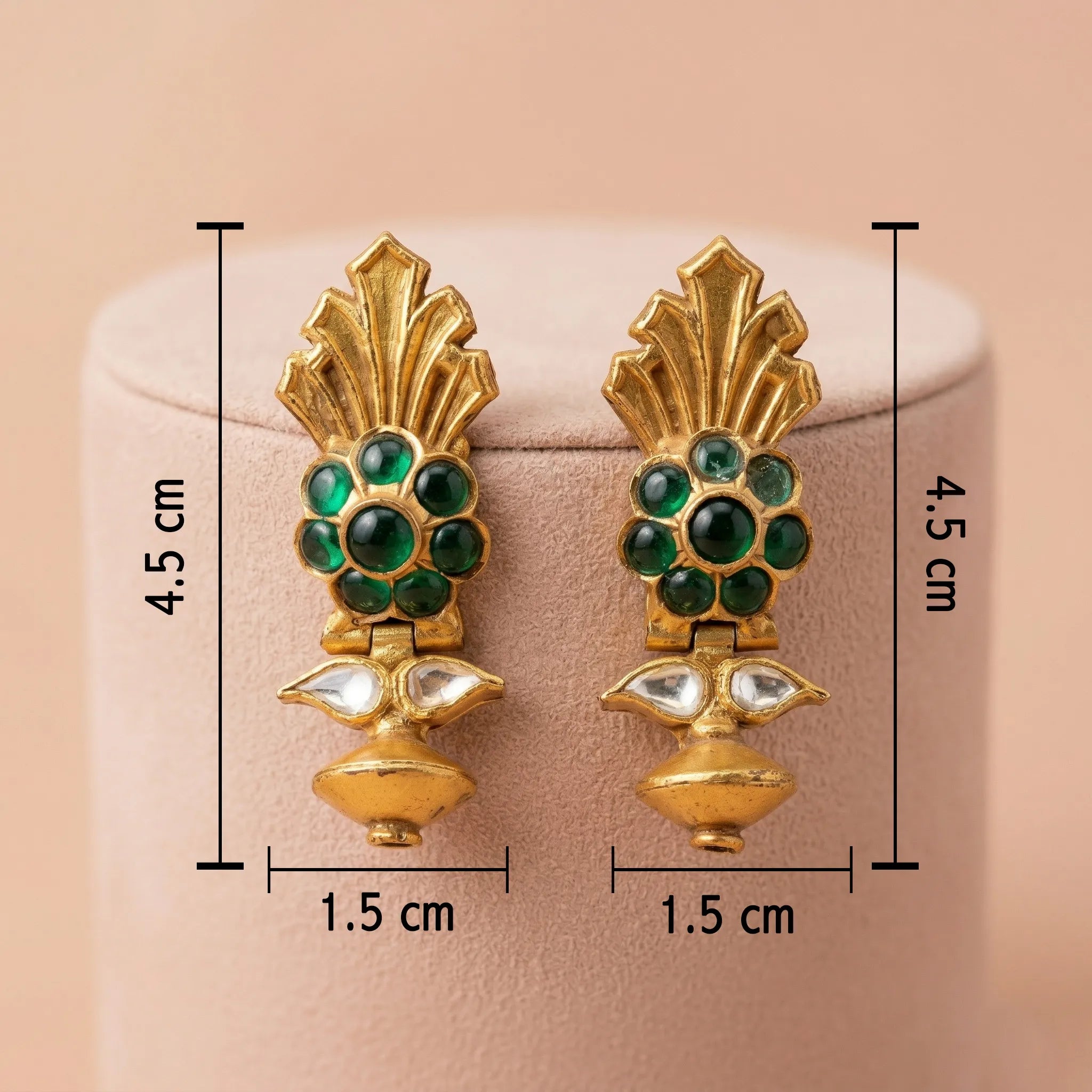 92.5 Gold-Plated Antique Silver Floral Emerald Drop Earring Ivanah Silver