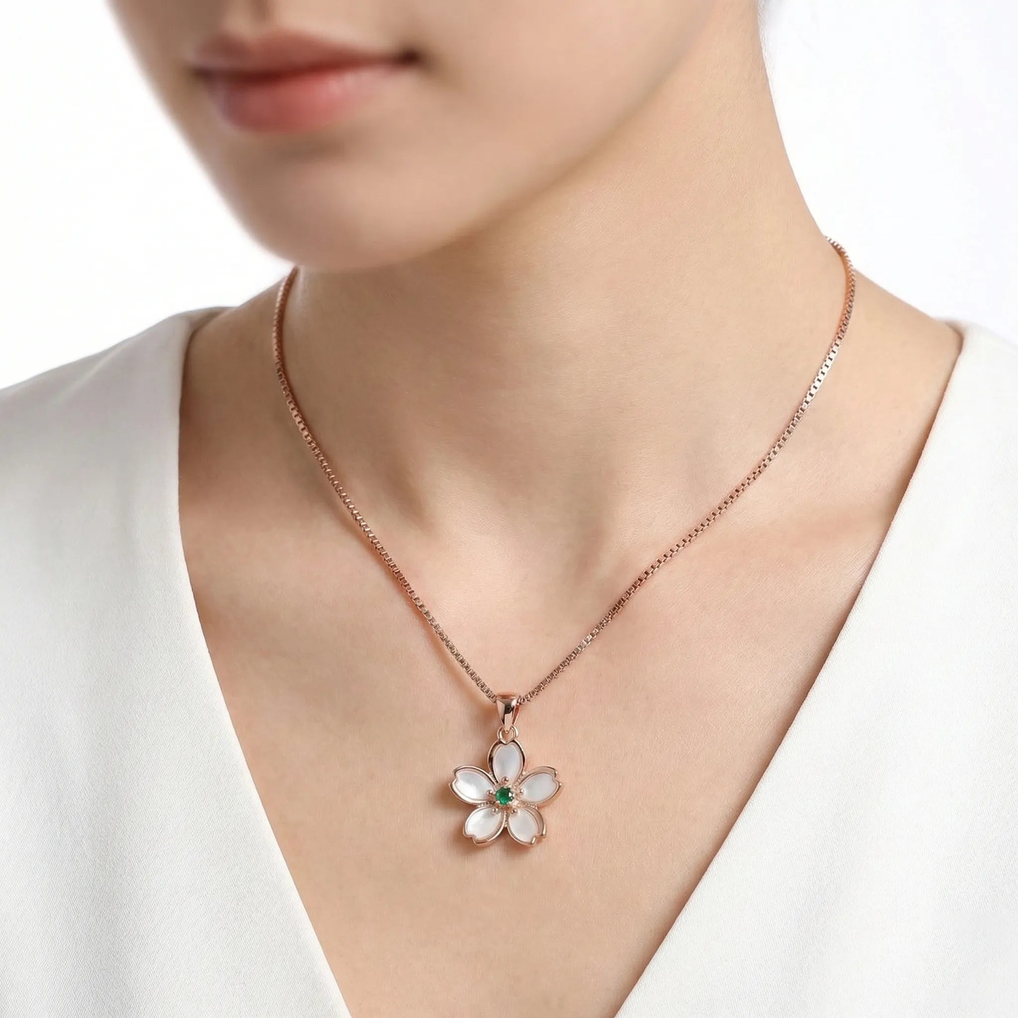 Sakura-Inspired Rose Gold 92.5 Silver Pendant with Chain Ivanah Silver