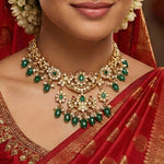 92.5 Silver Gold Plated Diamond Look Floral Design with Green Beads Ivanah Silver