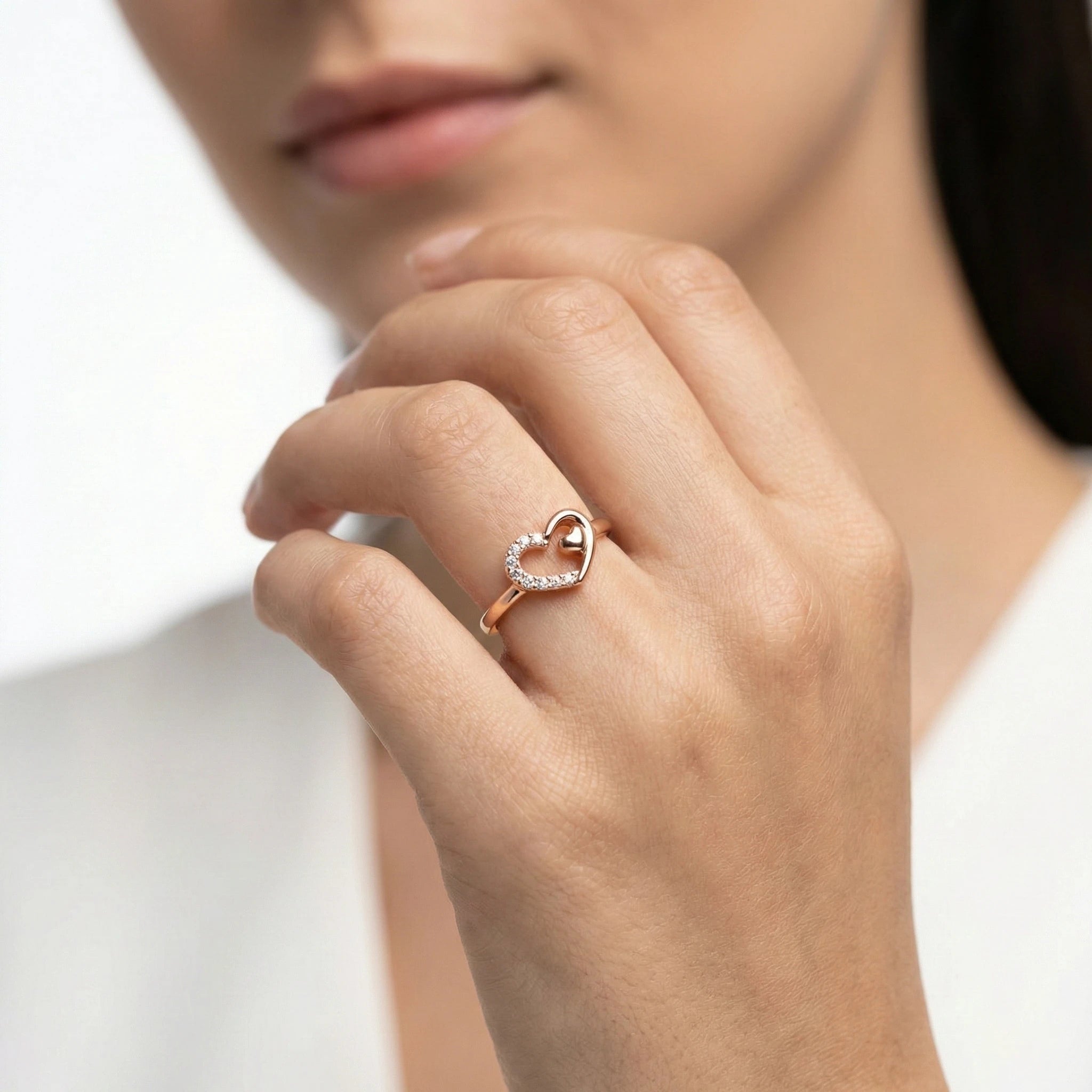 Romantic 'Heart in Heart' 92.5 Silver Ring - Rose Gold Finish Ivanah Silver