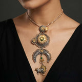 92.5 Silver Designer Dualtone Long Necklace Ivanah Silver