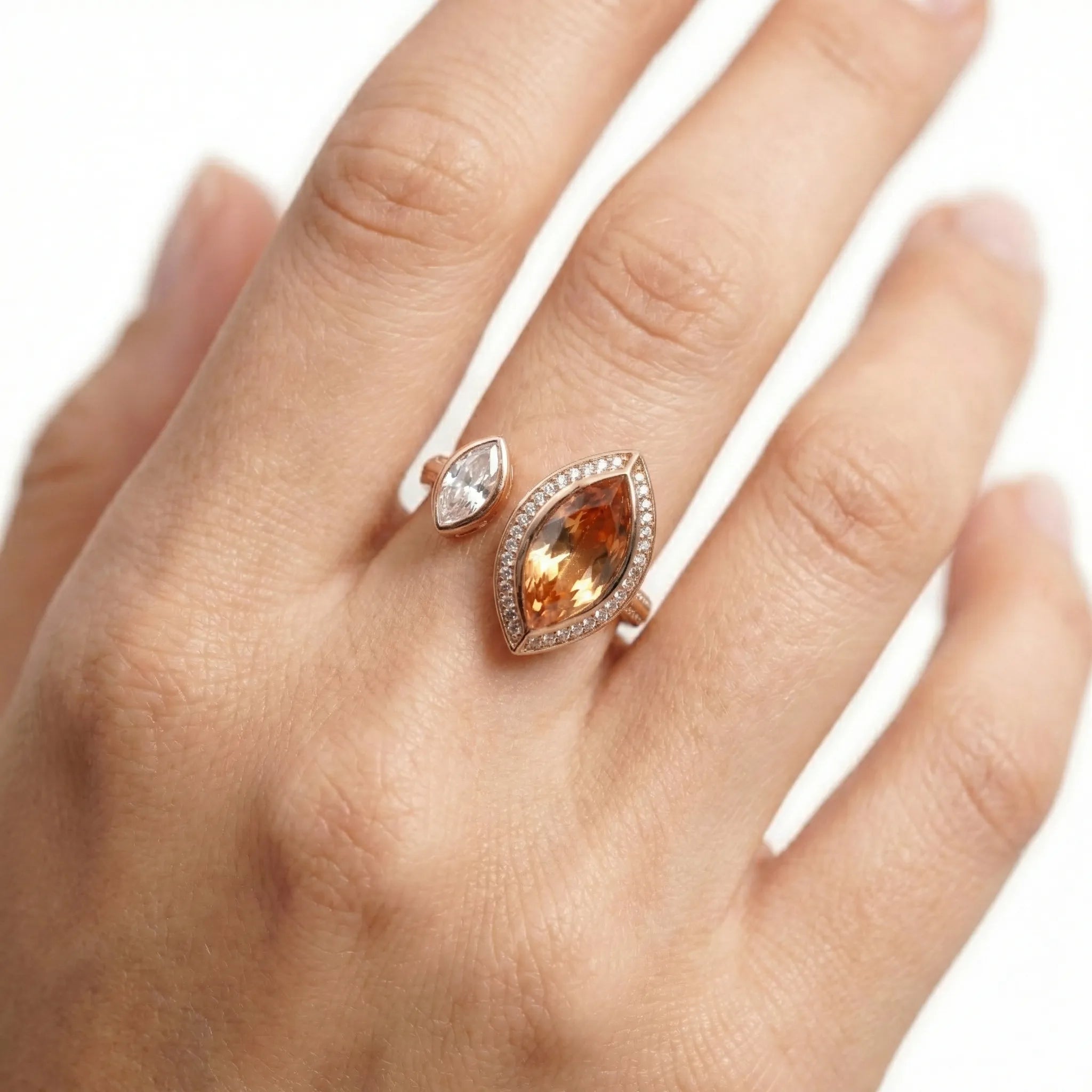 Coquette Style Rose Gold Bow Ring | 92.5 Silver with Baguette & Moonstone Accents Ivanah Silver