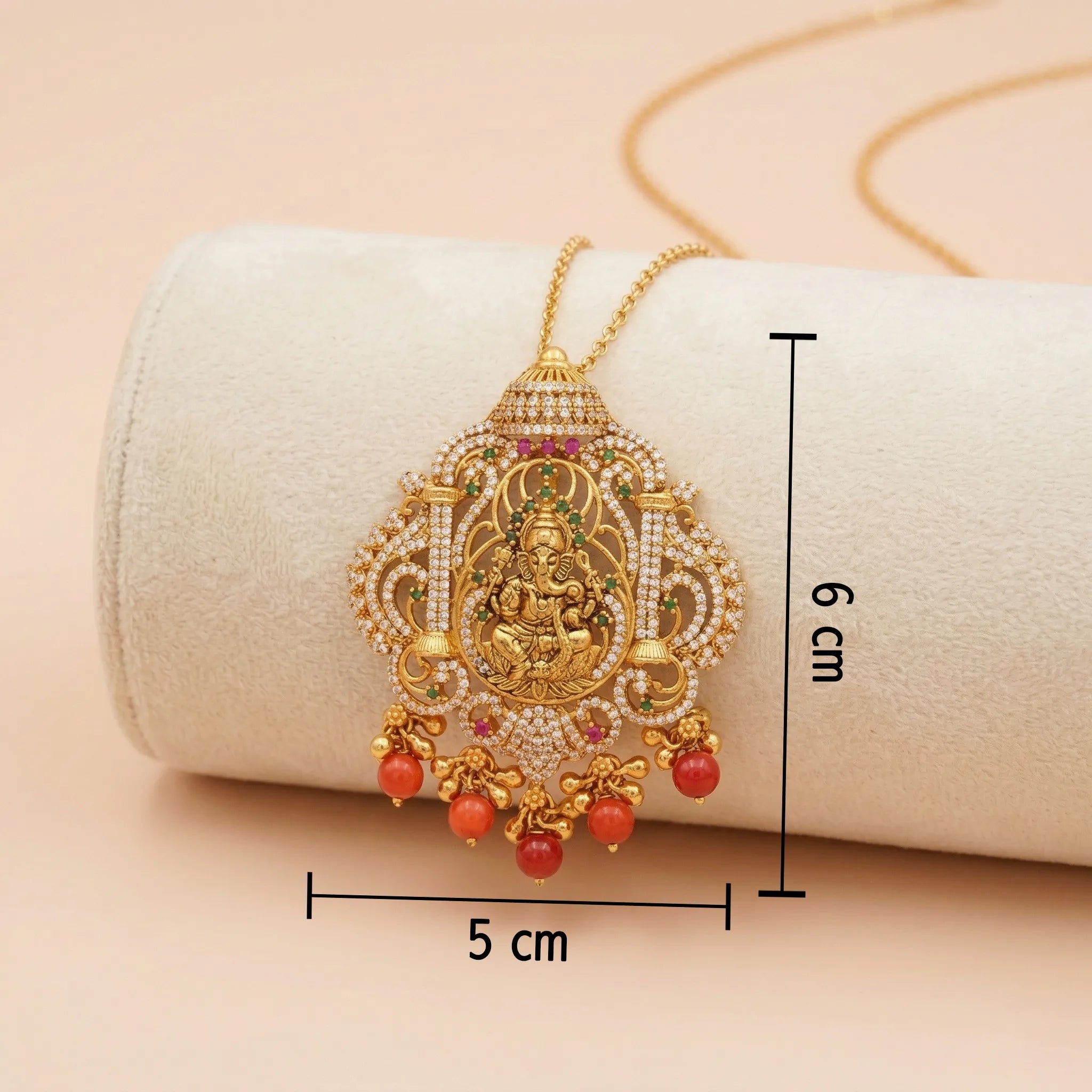 92.5 Silver Ganesha Pendant with Red Bead Drops Ivanah Silver