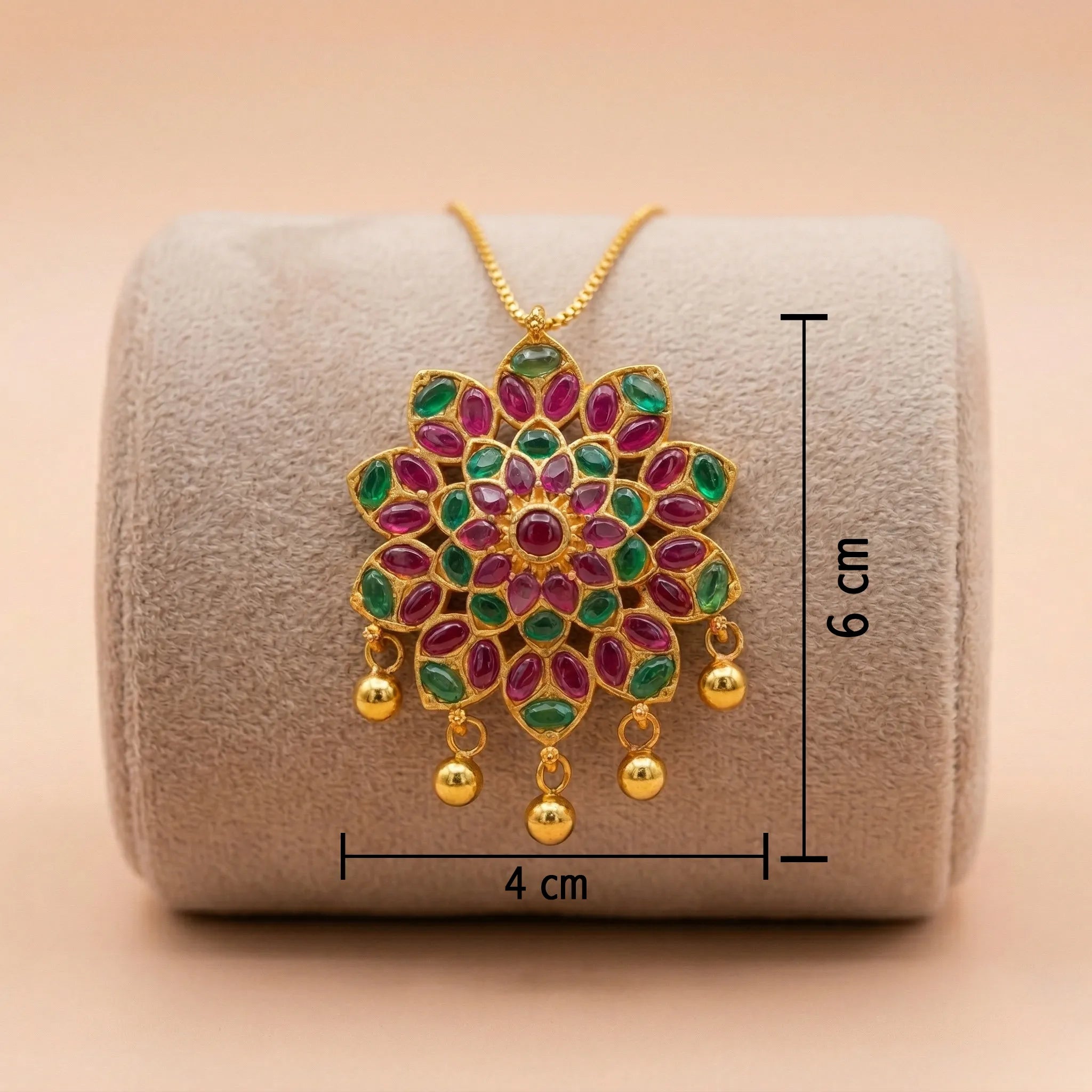 92.5 Gold Plated Silver Ruby & Emerald Floral Pendant Ivanah Silver