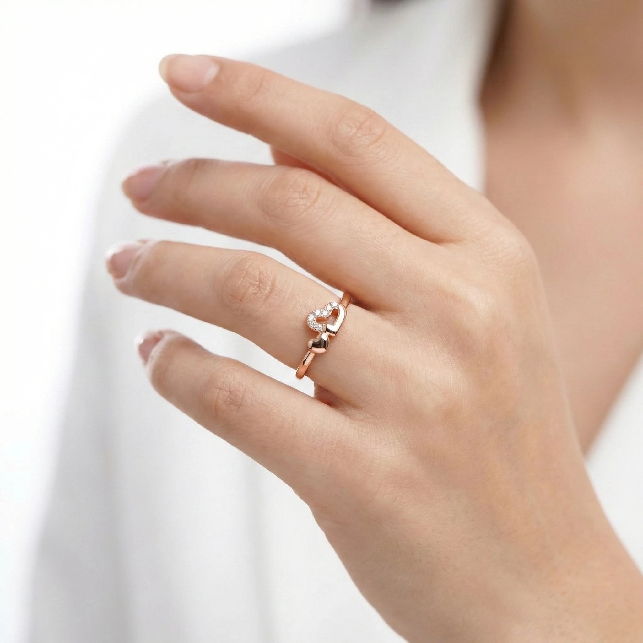 Fluttering Love Heart Ring – 92.5 Silver with Rose Gold Finish Ivanah Silver