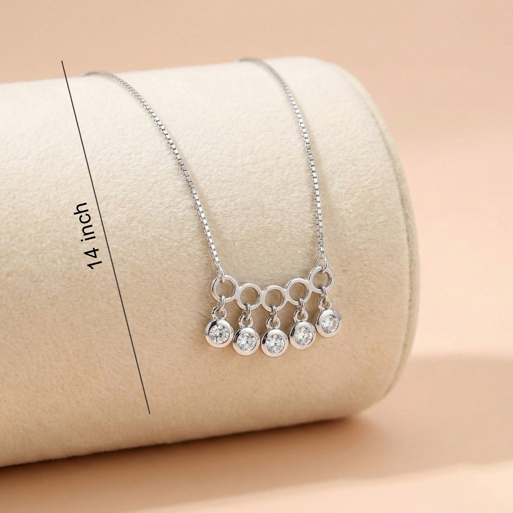92.5 Silver Dangling Crystal Five-Circle Pendant with Chain Ivanah Silver