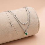 92.5 Silver Layered Green Heart Pendant with Chain Ivanah Silver