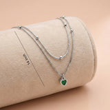92.5 Silver Layered Green Heart Pendant with Chain Ivanah Silver