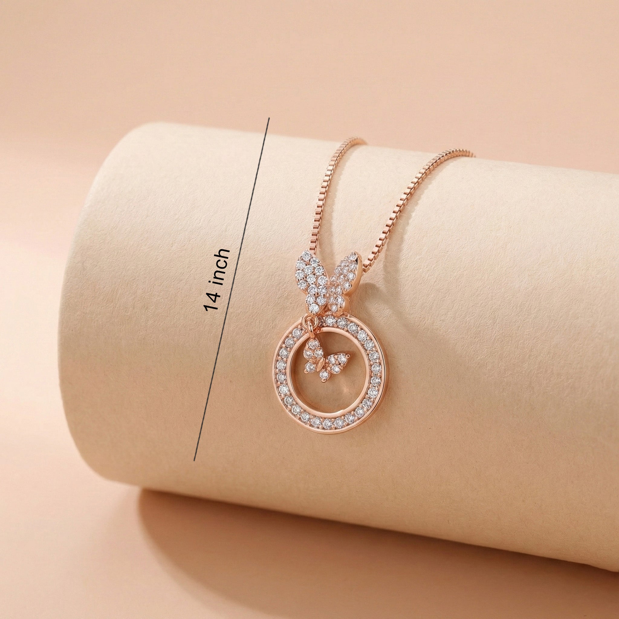 92.5 Rose Gold Double Butterfly Circle Chain with Pendant Ivanah Silver