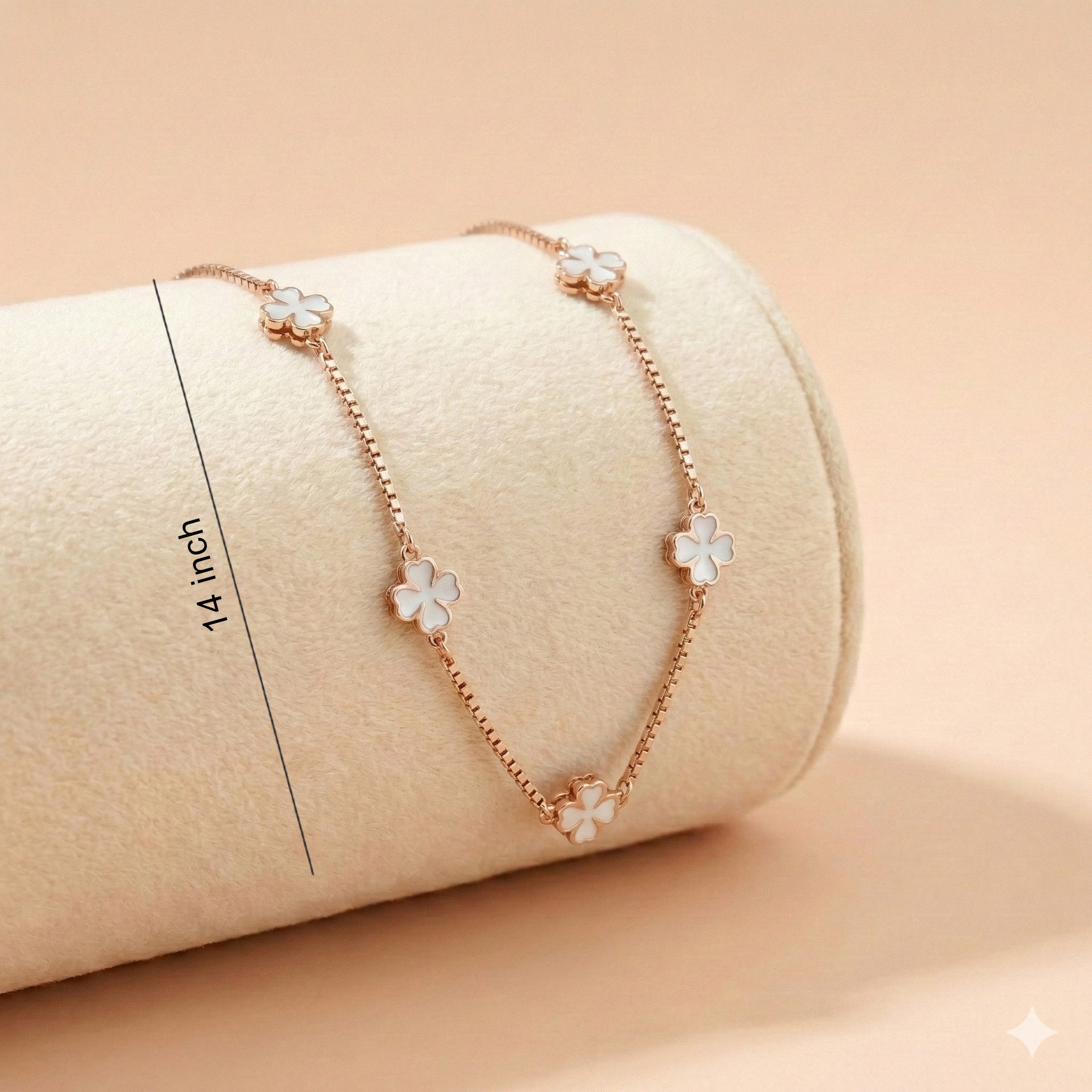 92.5 Silver Rose Gold Plated Clover Charm Chain Ivanah Silver