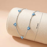 92.5 Rose Gold Blue Floral Station Charms Chain Ivanah Silver