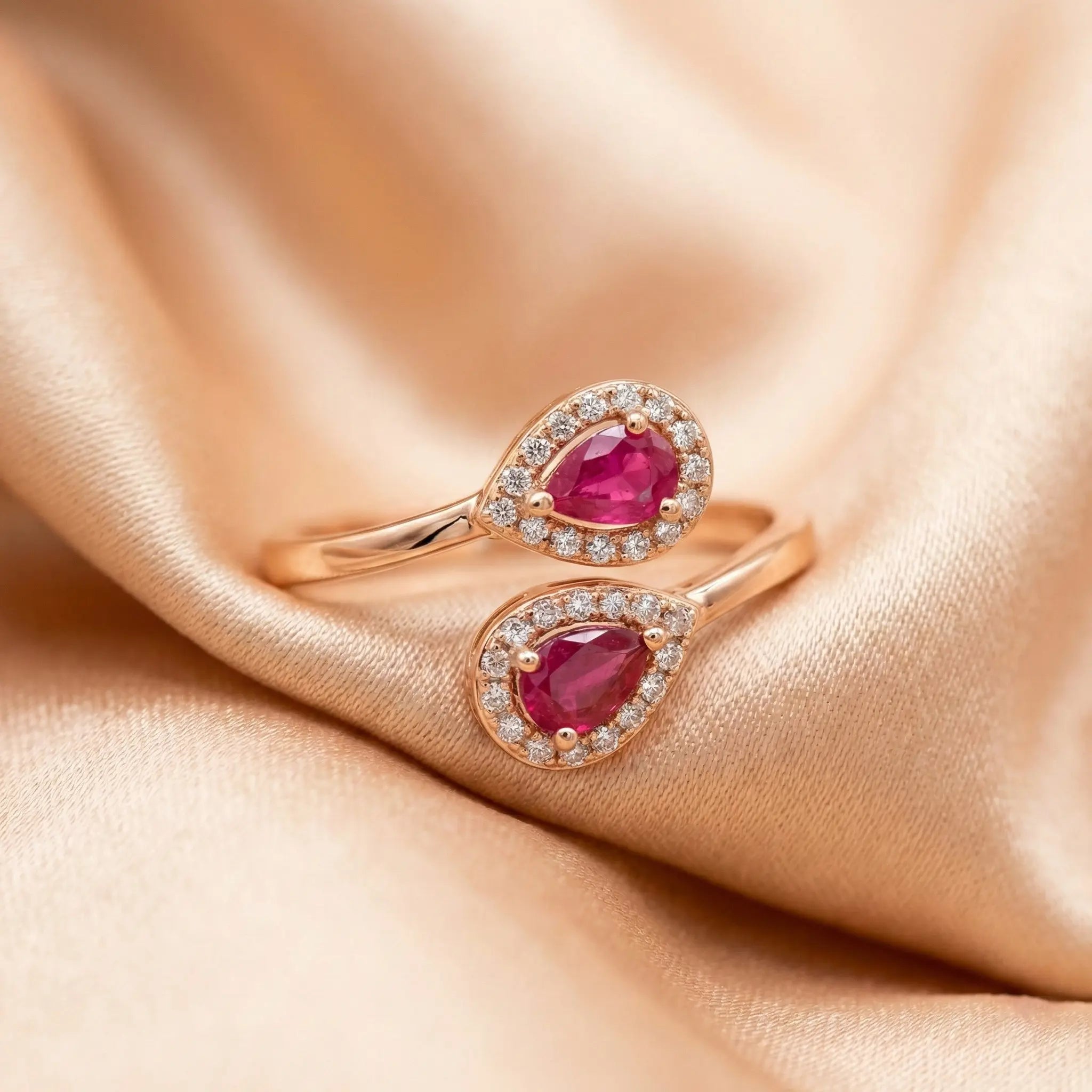 92.5 Silver Rose Gold Ruby Red Double Pear Halo Ring Ivanah Silver
