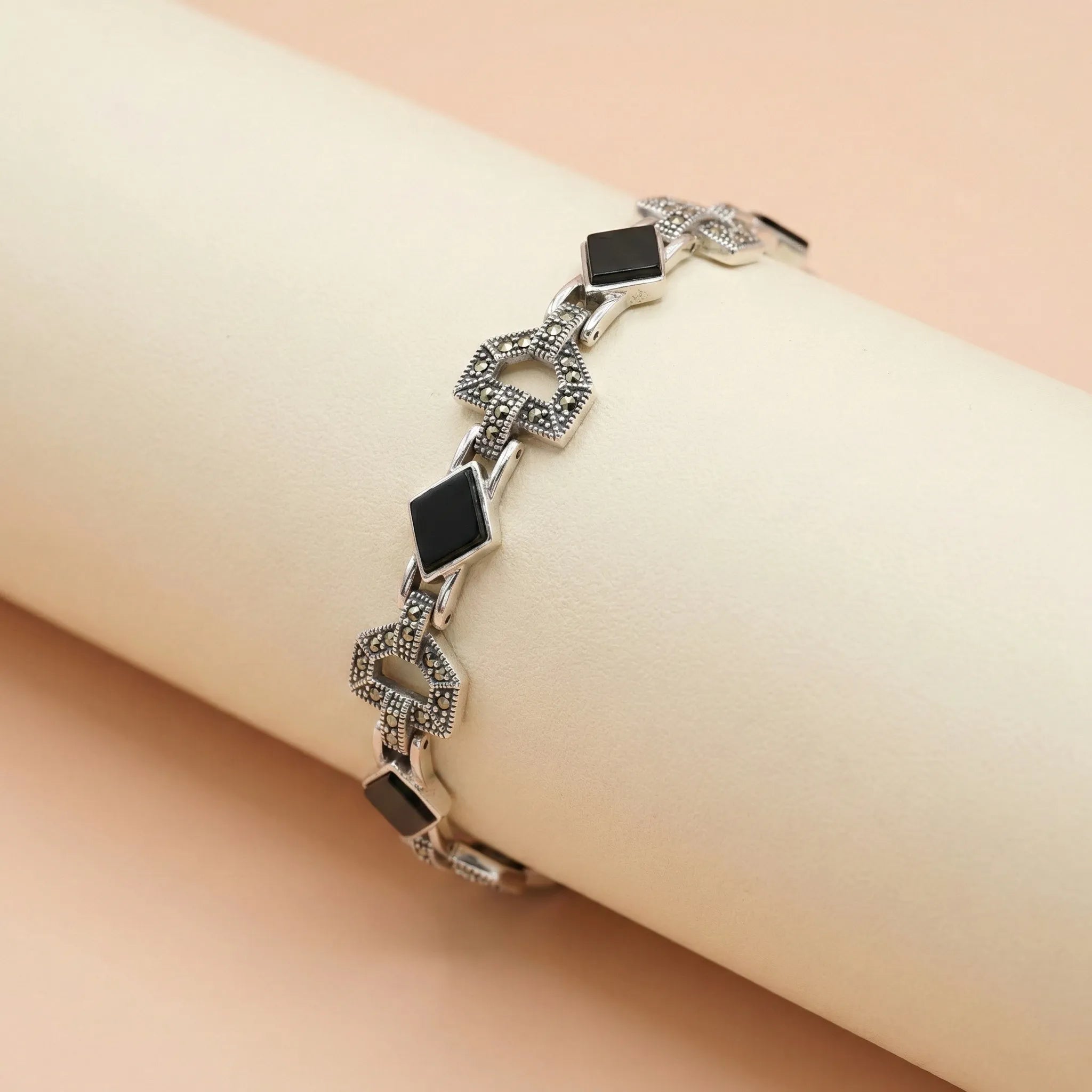 Men's 92.5 Oxidised Silver Geometric Bracelet Ivanah Silver