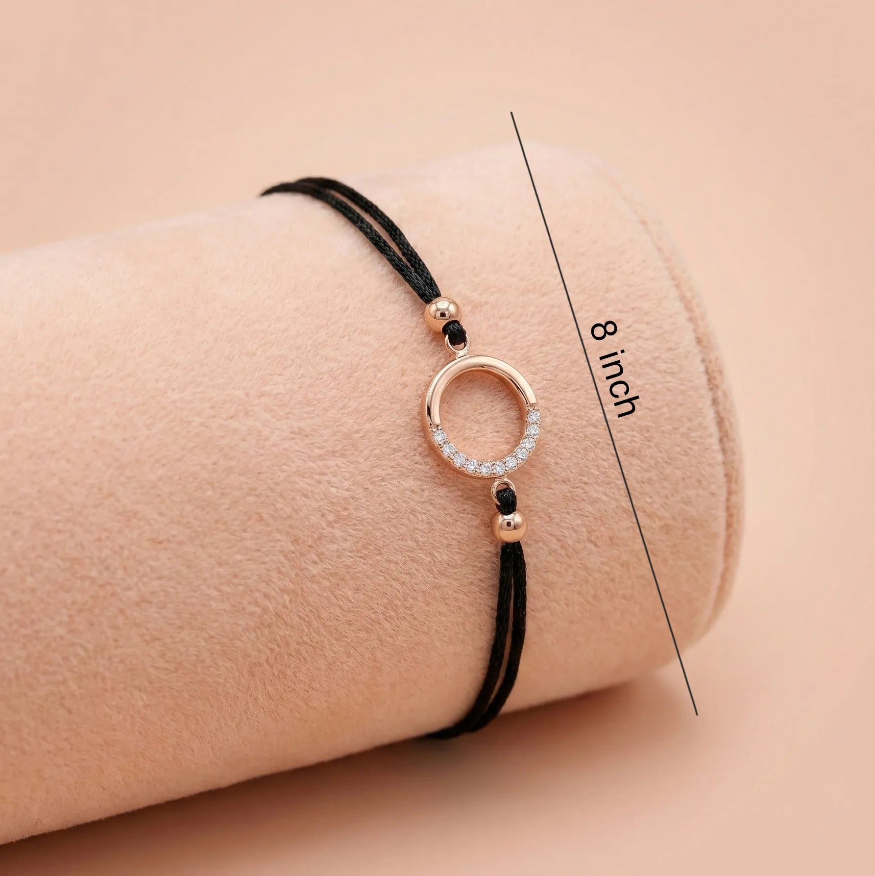 92.5 Silver Rose Gold Black Cord Karma Circle Bracelet Ivanah Silver