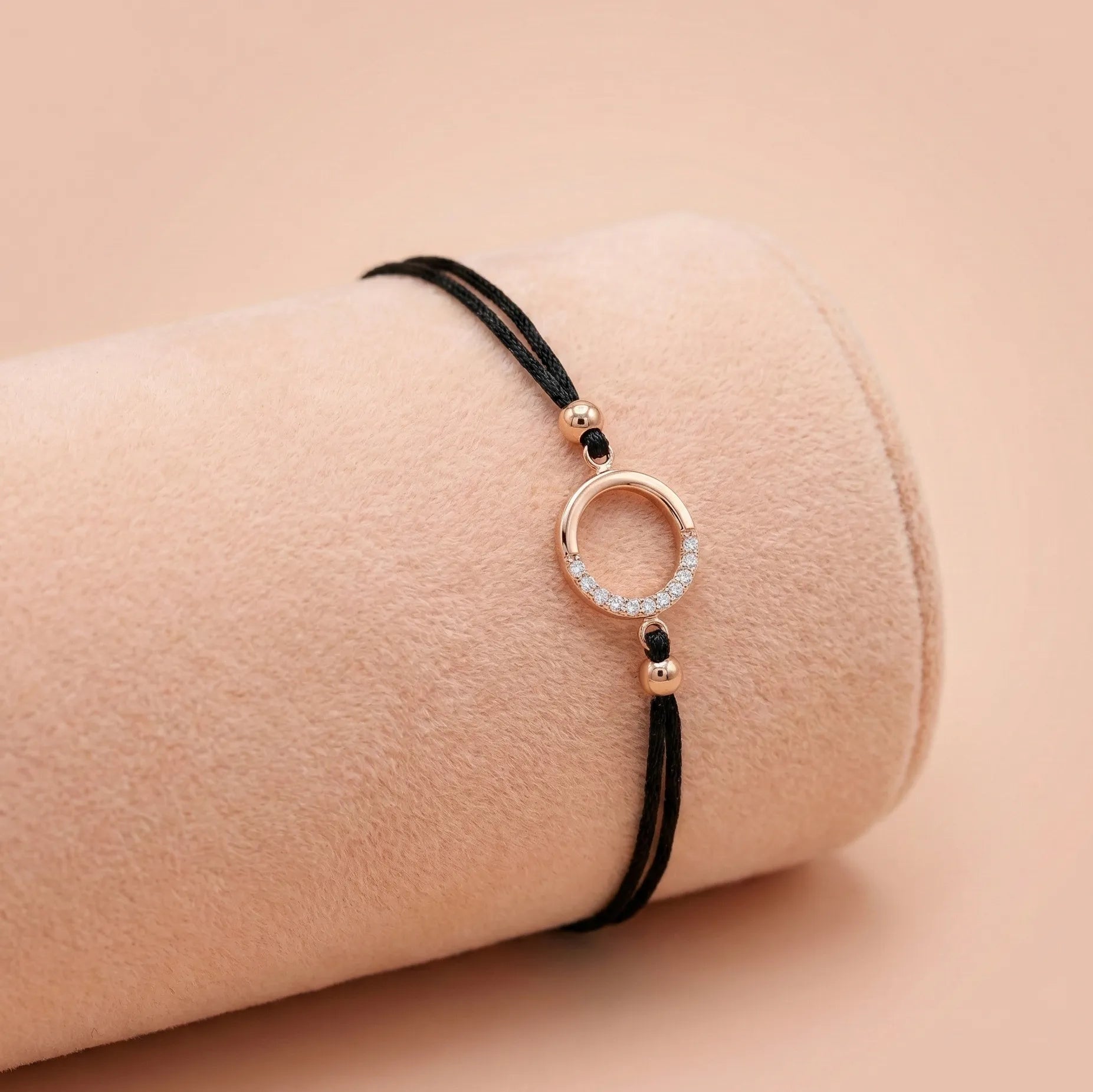 92.5 Silver Rose Gold Black Cord Karma Circle Bracelet Ivanah Silver