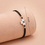 92.5 Silver Rose Gold  Black Cord Enamel Flower Bracelet Ivanah Silver