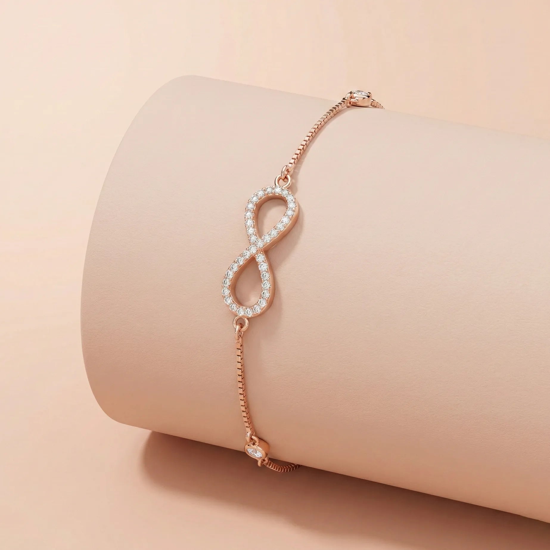 92.5 Silver Rose Gold Plated Pavé Infinity Bracelet Ivanah Silver