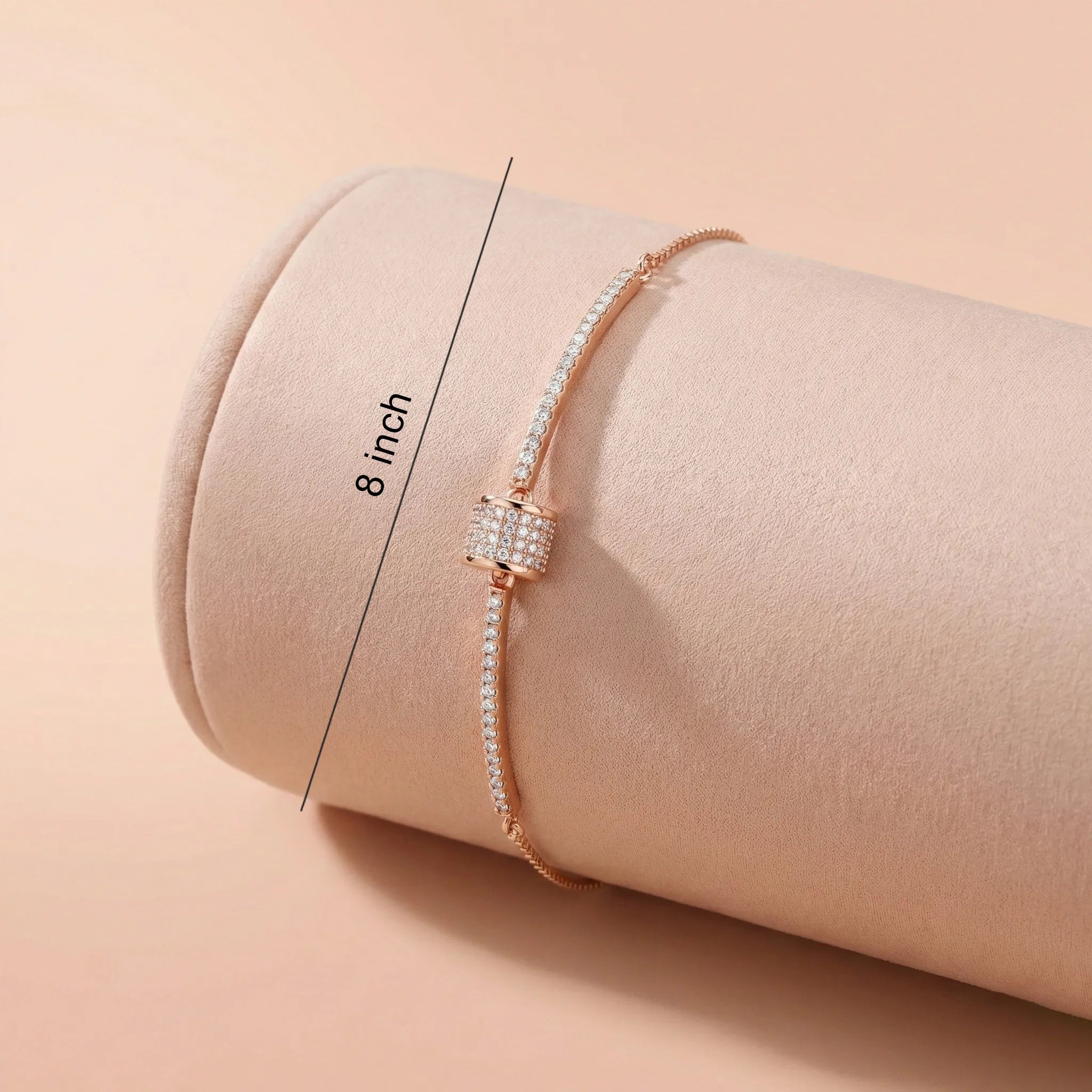 Rose Gold 92.5 Silver Bolo Bracelet with CZ Cylinder Charm Ivanah Silver