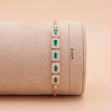 92.5 Silver Rose Gold  Emerald-Cut Green Halo Bracelet Ivanah Silver