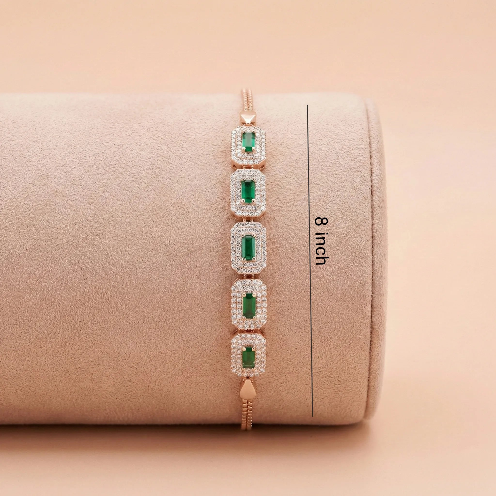 92.5 Silver Rose Gold  Emerald-Cut Green Halo Bracelet Ivanah Silver