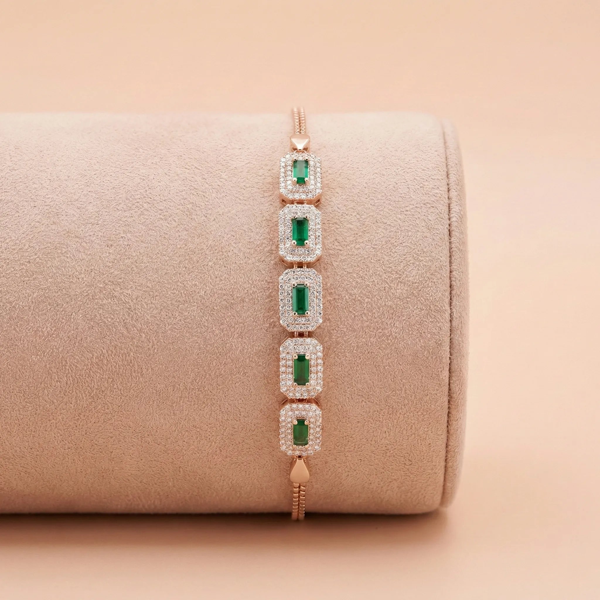 92.5 Silver Rose Gold  Emerald-Cut Green Halo Bracelet Ivanah Silver