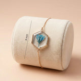 925 Sterling Silver Rose Gold Plated Pressed Blue Flower Hexagon Bracelet Ivanah Silver