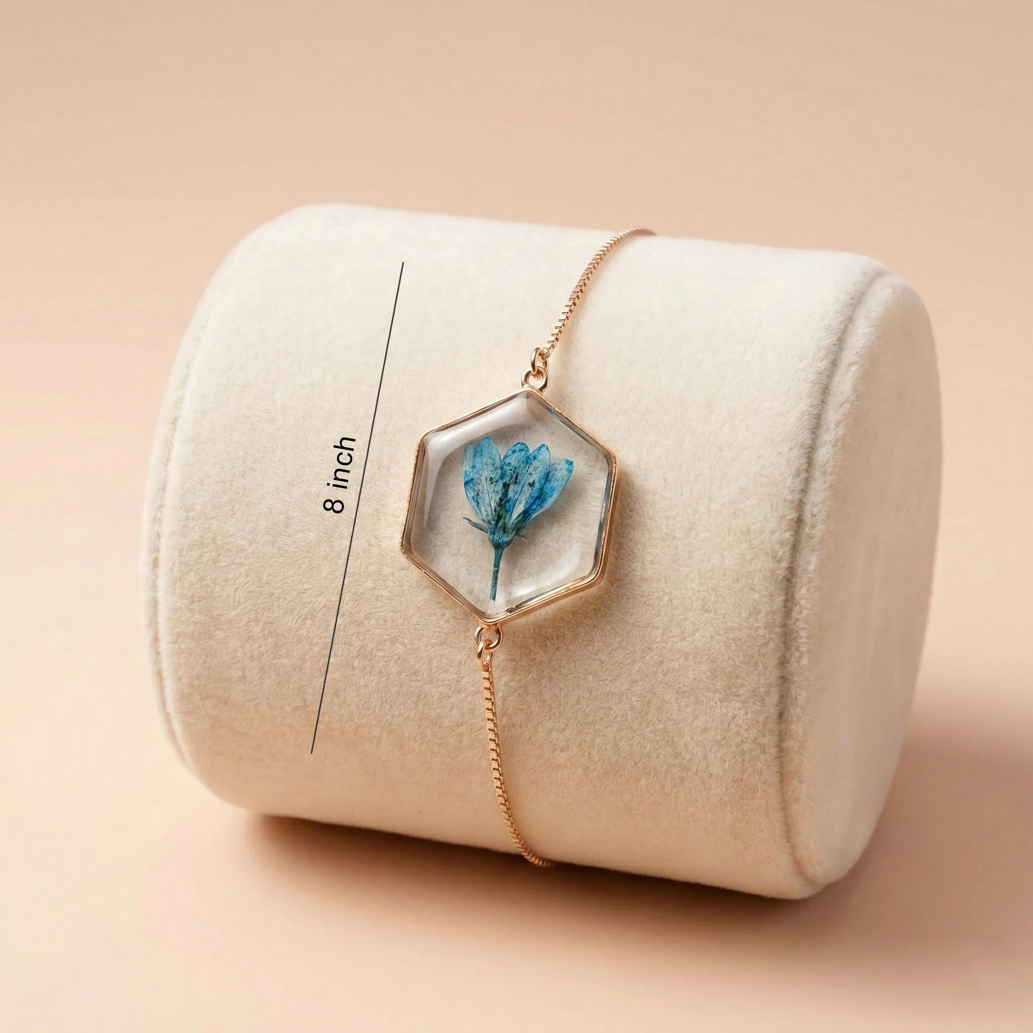 925 Sterling Silver Rose Gold Plated Pressed Blue Flower Hexagon Bracelet Ivanah Silver