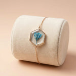 925 Sterling Silver Rose Gold Plated Pressed Blue Flower Hexagon Bracelet Ivanah Silver