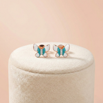 92.5 Rose Gold Silver Teal & White Enamel Butterfly Stud Ivanah Silver