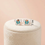 92.5 Rose Gold Silver Teal & White Enamel Butterfly Stud Ivanah Silver