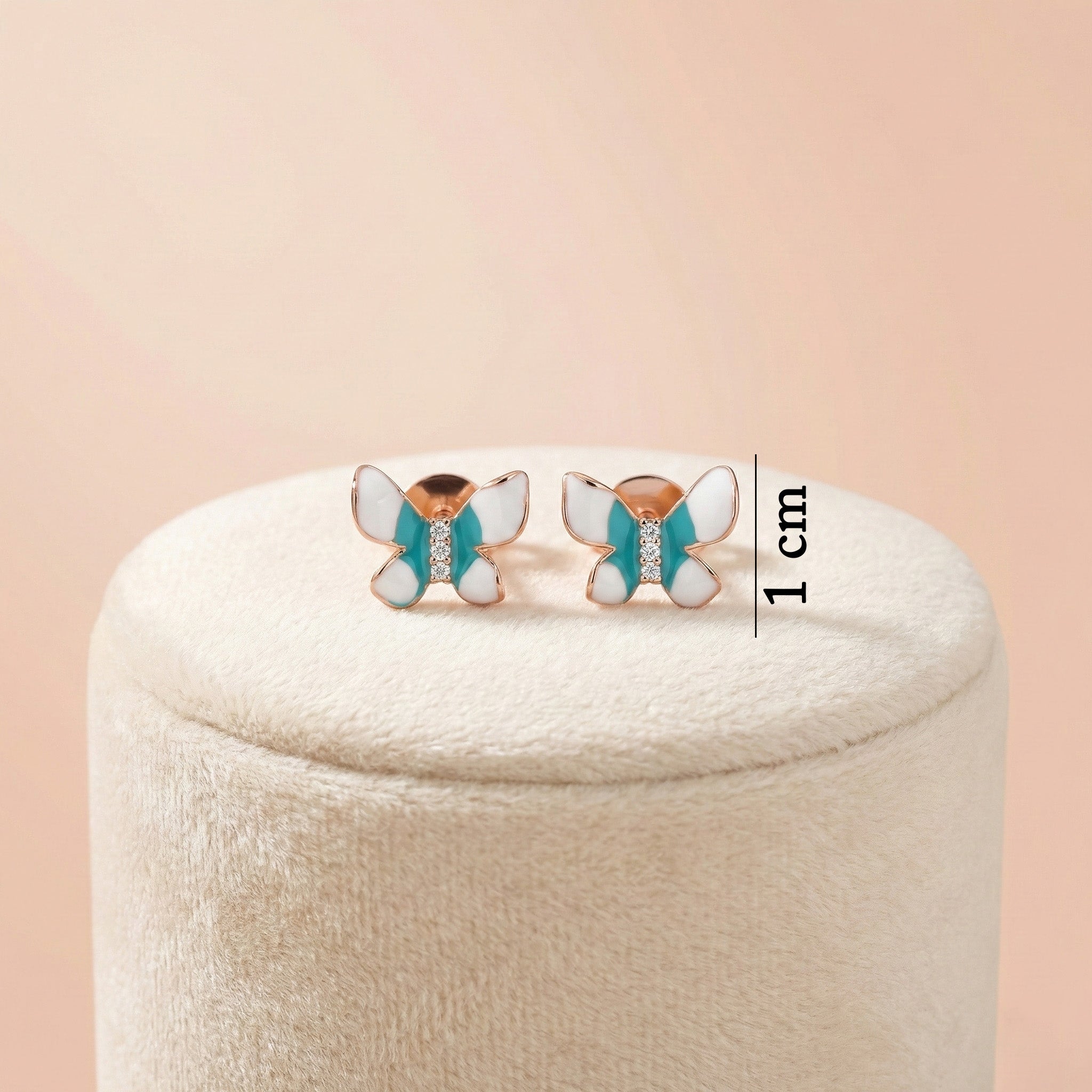 92.5 Rose Gold Silver Teal & White Enamel Butterfly Stud Ivanah Silver