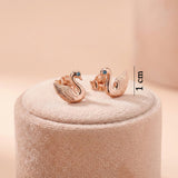 92.5 Silver Rose Gold Swan Stud with Blue Gemstone Ivanah Silver