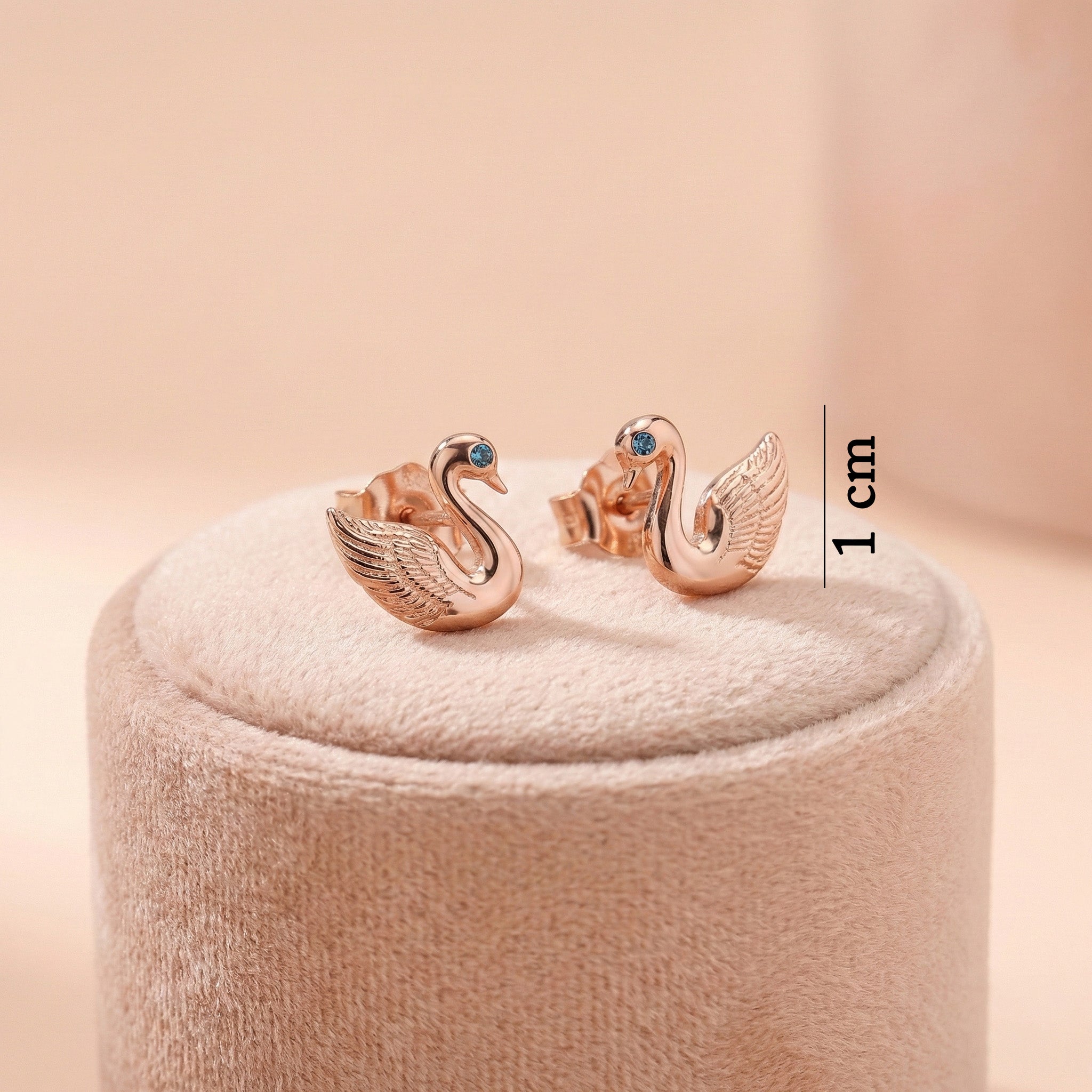 92.5 Silver Rose Gold Swan Stud with Blue Gemstone Ivanah Silver