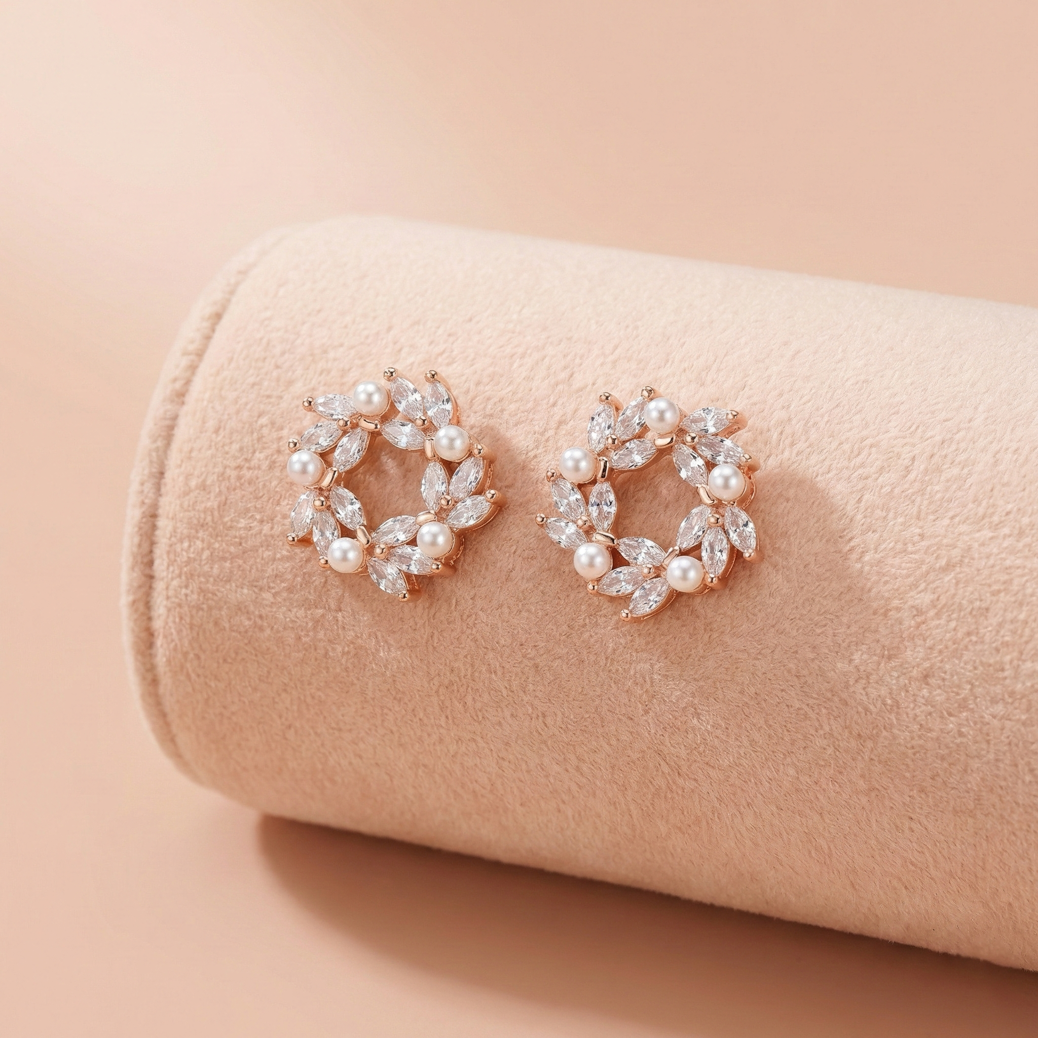 92.5 Rose Gold Silver Floral Pearl & Crystal Stud Ivanah Silver