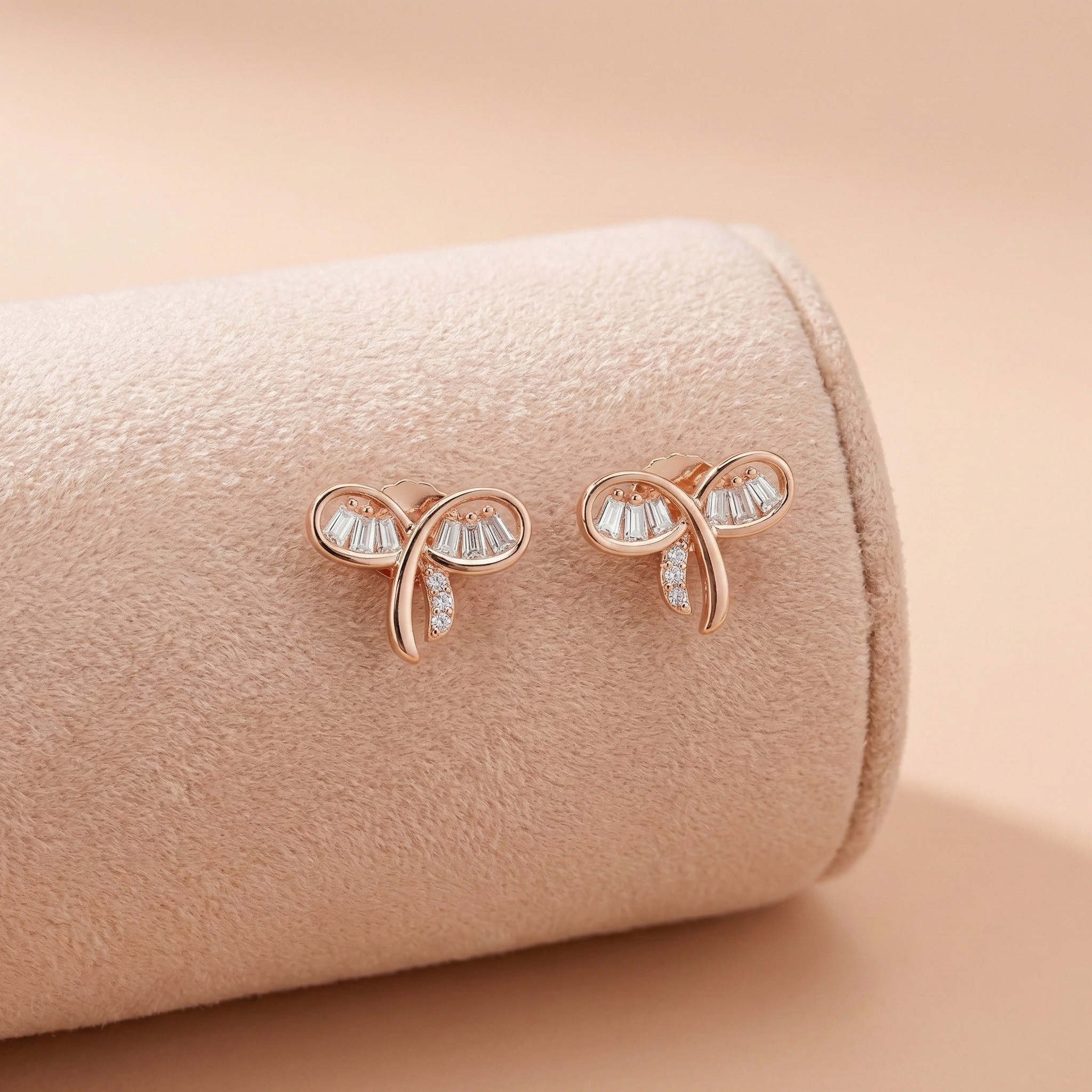 92.5 Rose Gold SilverDainty Baguette Ribbon Stud Ivanah Silver