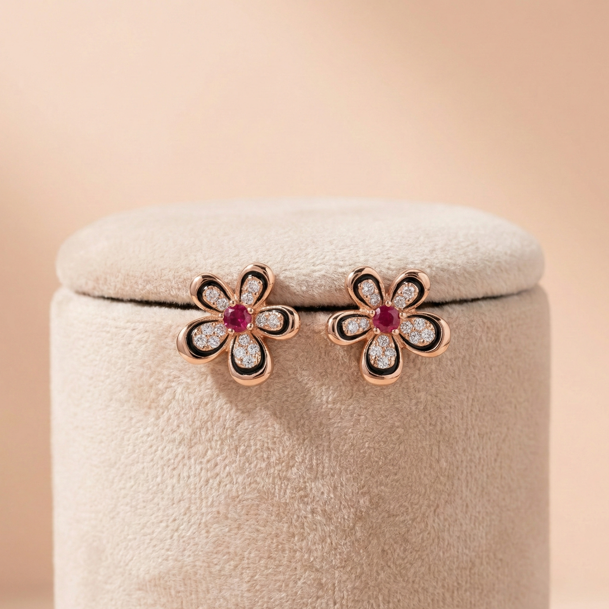 92.5 Rose Gold Silver Petite Pink-Centered Flower Stud Ivanah Silver