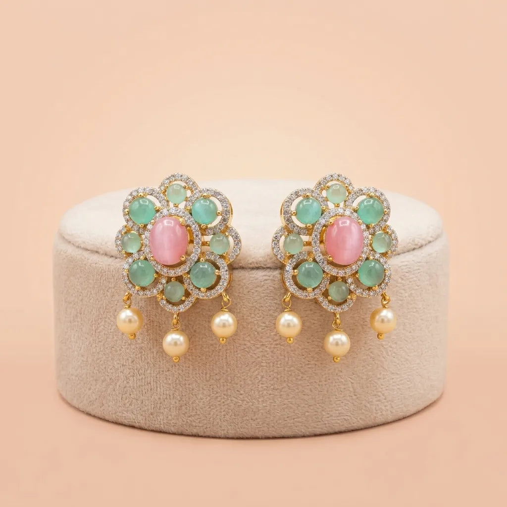 92.5 Silver Gold-Plated Pastel Floral Pearl Stud Ivanah Silver