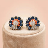 92.5 Silver Gold-Plated Blue & Coral Floral Studs Ivanah Silver