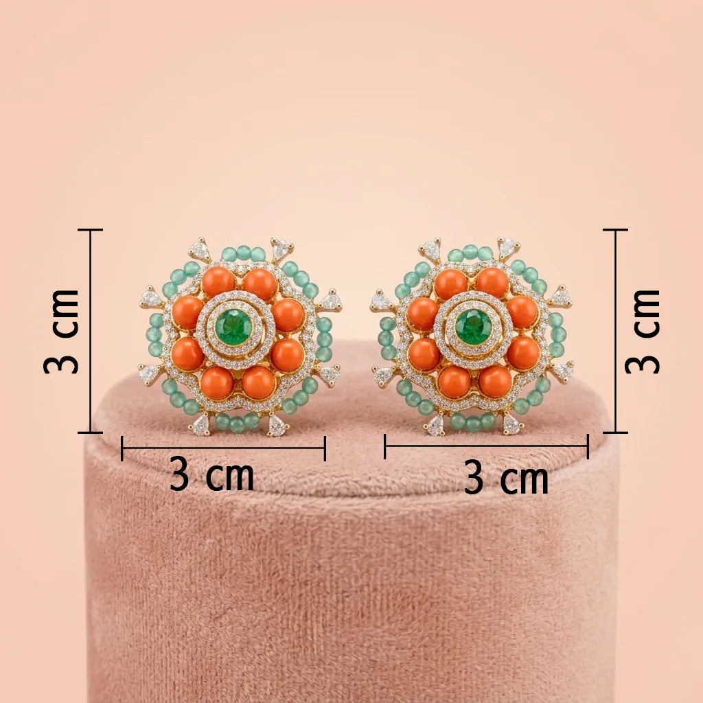 92.5 Silver Coral & Emerald Tone Beaded Stud Ivanah Silver