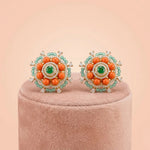92.5 Silver Coral & Emerald Tone Beaded Stud Ivanah Silver