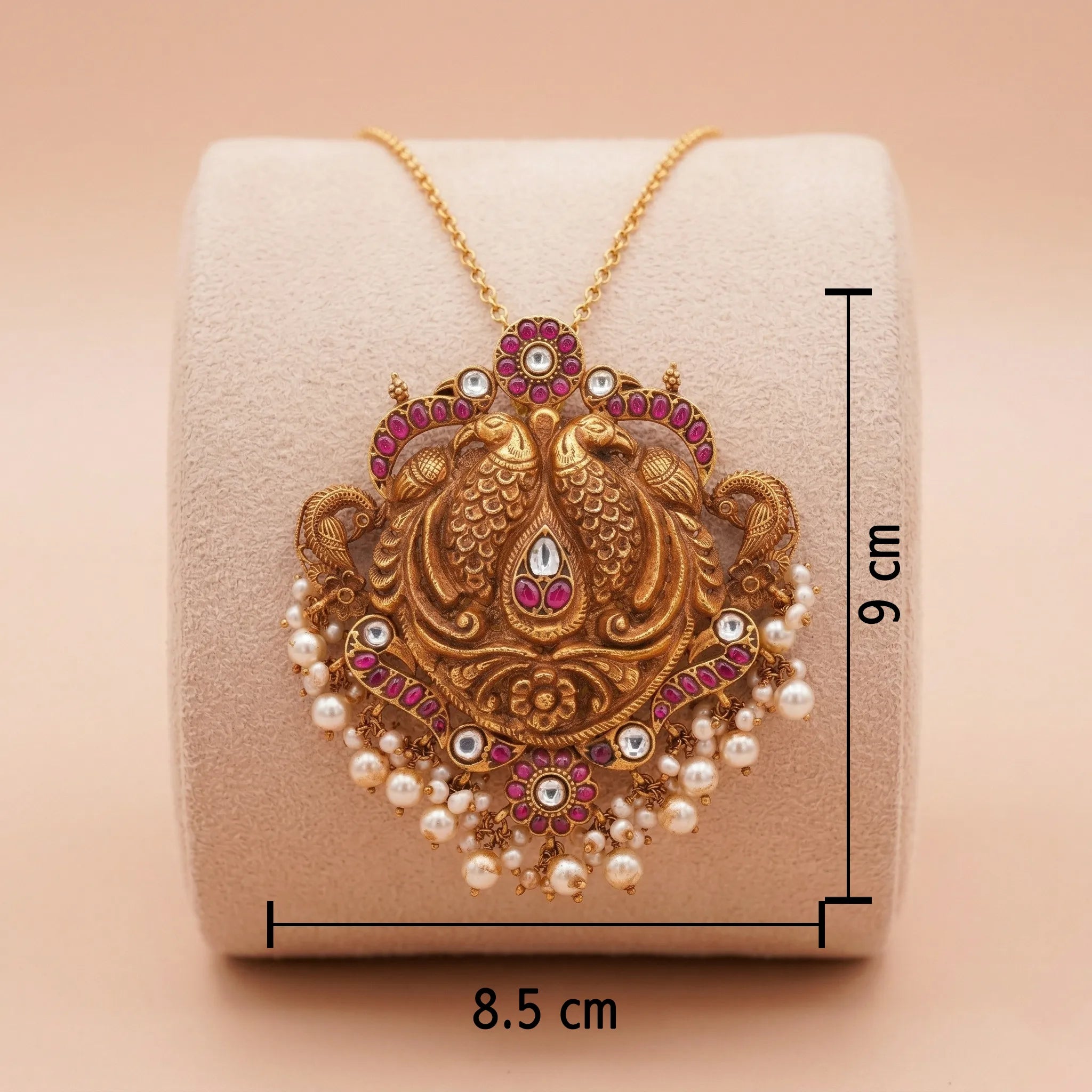 92.5 Silver Gold-Plated Twin Peacock Temple Pendant Ivanah Silver