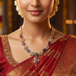 Navaratna Style 92.5 Silver Gold Plated Necklace – Floral CZ Design Ivanah Silver