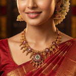 92.5 Silver Antique Gold Plated Traditional Mango Necklace Ivanah Silver