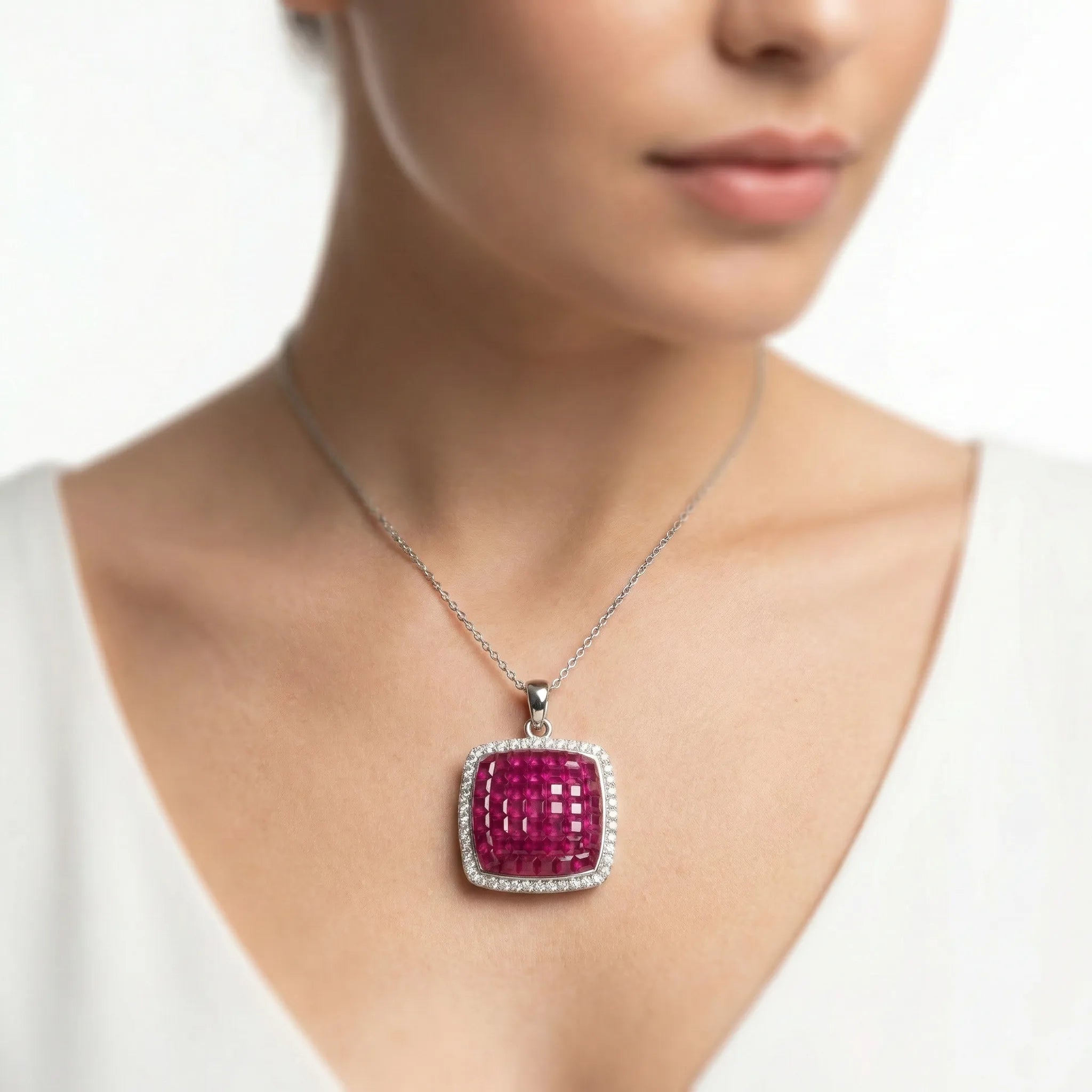 The Crimson Cushion: 92.5 Silver & Ruby Red Mosaic Pendant Ivanah Silver