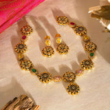 92.5 Silver Gold Plated Designer Stone Necklace